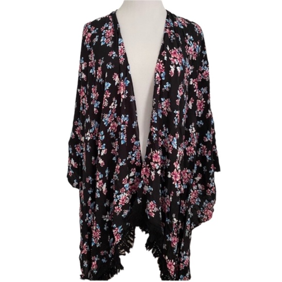 Lane Bryan Kimono Floral Fringe lightweight Flowy M Dolman Festival Coachella - Picture 2 of 8